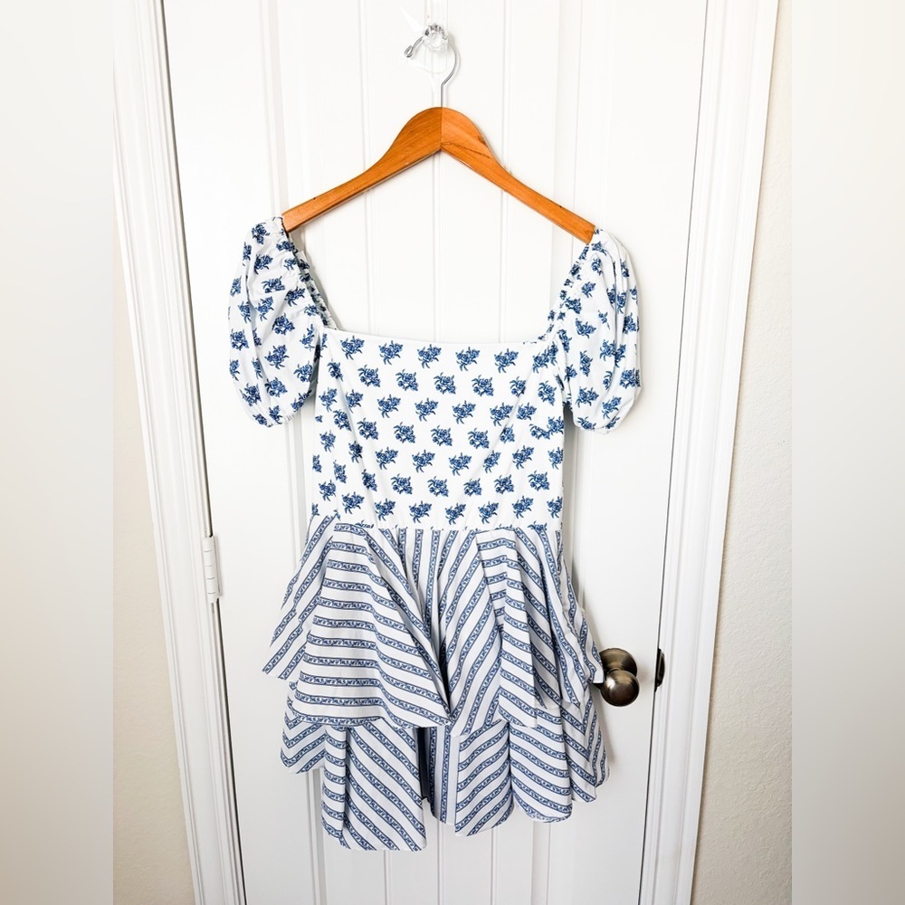 Caroline Constas Louisa Blue Toile Spot Combo Dress Size Medium NWOT - Picture 3 of 4